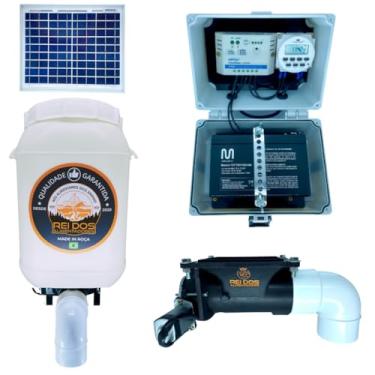 Imagem de Alimentador Automático com Reservatório de Ração de 25 Litros e Kit Solar IP65, Ideal para Cachorro Cavalo Bovino Ovelha Porco Galinha Pato Peixe
