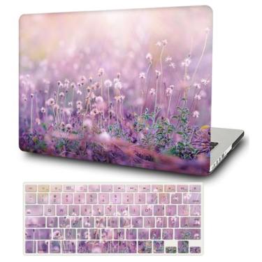 Imagem de Capa para laptop compatível com MacBook Pro 14 polegadas 2023 2022 2021 versão A2992 A2918 A2779 A2442 com tela retina e Touch ID, capa rígida de plástico e película de teclado, flores roxas