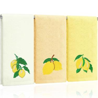 Imagem de Toalhas de mão Tingjoo Lemon 100% algodão 36x74cm 3 peças