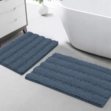 Imagem de Turquoize Conjunto de tapetes de banheiro de chenille, tapetes de banho antiderrapantes, extra macios e absorventes para piso interno, cozinha/entrada (51 x 81 cm e 43 x 61 cm), índigo azul