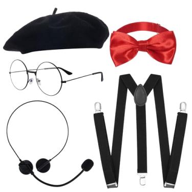 Imagem de Haakong Conjunto de fantasia masculina para diretor de cinema, boina, gravata borboleta, microfone falso para festa de aniversário de Halloween