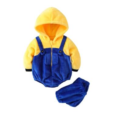 Imagem de Cevoerf Fantasias de Halloween para bebês meninos e meninas, fantasia de homem amarelo, macacão quente com capuz, roupas de Halloween para bebês 3 6 12 12 18 meses (azul amarelo, 3 a 6 meses)
