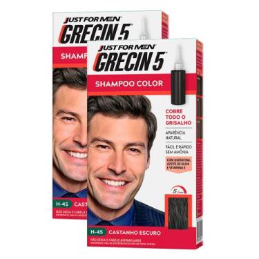 Imagem de Kit 2 Grecin 5 Shampoo Color Tonalizante Castanho Escuro 60ml