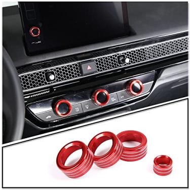 Imagem de PIUGILH Capa para botão de mudança de marcha de ar condicionado Civic de 11ª geração A/C controle climático partida do motor/capa de tela de mídia anel de controle de volume 4 peças para Honda Civic