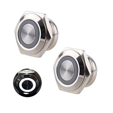 Imagem de DMWD 2pcs 16mm Super Mini Metal Waterproof Anti-Vandal Momentary Push Button Switch Silver Shell 5/8" Mounting Hole, 12V-24V ON Off 4Pins 2NO Plug in Halo Ring LED Light White