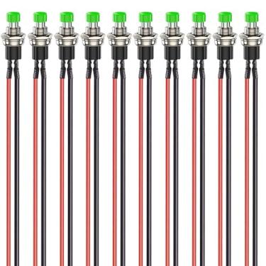 Imagem de Gebildet 10 Peças De 7 Mm 3V-6V-12V-24V-230V/1A Mini Botão De Pressão Momentâneo Pré-Cabeado, Spst Normal Aberto Liga/Desliga Botão Redondo De 2 Pinos Para Ferrovias Modelo Hobby (Verde)