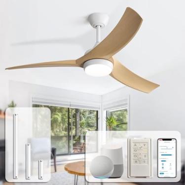 Imagem de Sofucor Ventilador de teto inteligente de 52 polegadas, ventiladores de teto externos modernos com controle remoto de luzes, funciona com Alexa/App/Google, fluxo de ar 6000 CFM ABS 3 lâminas motor CC