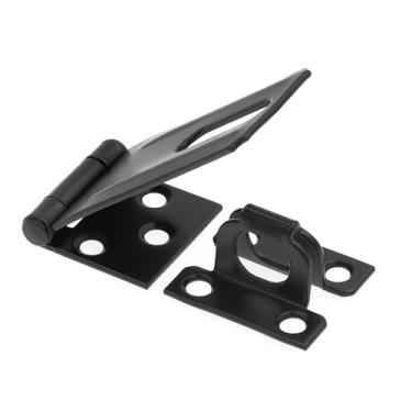 Imagem de Prime-Line U 117118 Porta e portão, trava de dobradiça de ferrolho de segurança com grampo fixo de 9,5 cm com parafusos, preto fosco (pacote único)
