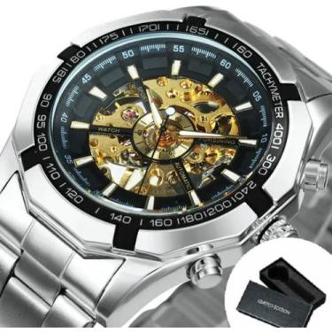 Imagem de Relógio Masculino Esportivo Automático Dourado - Winner, Prata Dourado