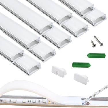 Imagem de THMOOTHER Difusor de canal U branco pré-perfurado com tira de LED, pacote com 10 unidades, fita de alumínio montada na superfície, faixa de alumínio com capa de silicone contínua. Perfil baixo