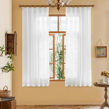Imagem de Cortinas brancas plissadas de 153 cm de comprimento, painéis transparentes de filtragem de luz para quarto, cortinas plissadas com galho de árvore de toque suave com ganchos ajustáveis (sem anéis