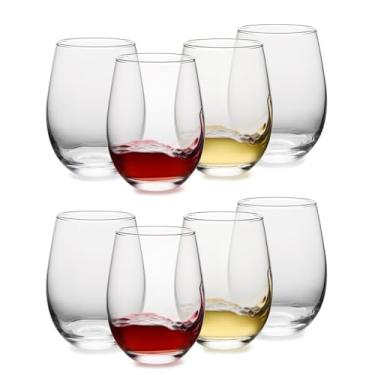 Imagem de OUWO Conjunto de 8 taças de vinho sem haste, taças de vinho branco tinto de 510 g, taças de vinho sem chumbo para casa, festa, casamento, presente de acessórios de vinho ideais, transparente