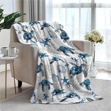 Imagem de Cobertor de tartaruga azul 101,6 x 127 cm para sofá, sofá-cama, cobertores de lã luxuosos, quentes e aconchegantes para mulheres, homens e crianças