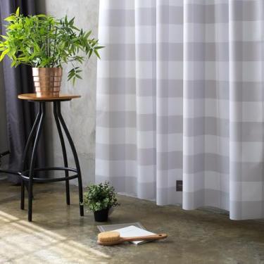 Imagem de onesevennine Cortina de chuveiro de designer coreana – Sem costura, resistente à água (180 cm L x 188 cm C) Estampa moderna – Inclui 12 ganchos de plástico para fácil configuração
