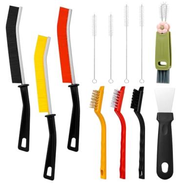 Imagem de Conjunto de 12 escovas de limpeza de fendas, suprimentos de limpeza de cerdas duras para cozinha, banheiro, canto, argamassa, pia, xícara, bule de chá, garrafa, liquidificador