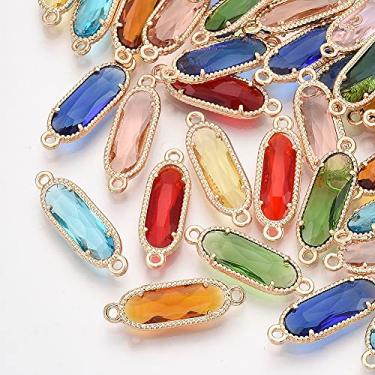 Imagem de Fashewelry 50 peças de elos de vidro facetado cristal oval claro banhado a ouro pingente conector 21 x 7 mm cores mistas 2 furos pingentes geométricos para joias faça você mesmo pulseira colar brinco