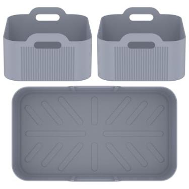 Imagem de HSHGZSR Panela de silicone Airfryer, forro, forno, forno, forno, resistente ao calor, forros de cesta, fritadeira a ar, versátil, tigela de silicone, retangular, fritadeira a ar (cinza)