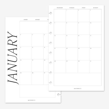 Imagem de MAY PAPER CO. Recarga de agenda mensal clássica de meia letra 2026, refil de agenda mensal em duas páginas para caderno de 8 discos Levenger Circa Junior, Arc by Staples, TUL Junior 14 x 21 (meses