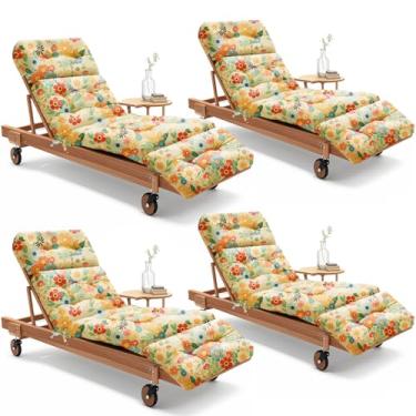 Imagem de Uthem Almofada para espreguiçadeira 4P para ambientes externos 180 x 59 x 12 cm, 100% algodão de substituição à prova d'água, almofada de cadeira de piscina para móveis de exterior com gravatas