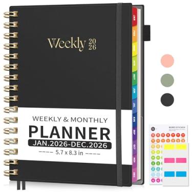 Imagem de EMSHOI Agenda 2026, semanal e mensal, 15 x 20 cm, caderno organizador universitário, material escolar para sala de aula, preto