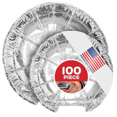 Imagem de Capas de queimador de fogão elétrico (pacote com 100) – 50 peças de 20 cm, 50 peças de forros descartáveis de alumínio de 15 cm – 15 cm e 20 cm – babadores redondos para queimador de gordura, óleo, derramamentos de alimentos – Estoque sua casa