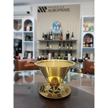 Imagem de Agroprime Coador de Café Reutilizável, Aço Inox Dourado, Funil 110mm com Base, Filtro Permanente