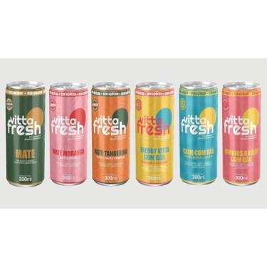 Imagem de Vitta Fresh Chá Gaseificado, Kit Degustação com 6 Sabores, 6 Latas de 300ml Calm Tea, Termo Vitta, Rooibos Brulee, 3 Mate (Puro, Morango, Tangerina), Natural, Sem Glúten