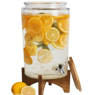 Imagem de Suqueira Acácia Basic, Dispenser de Bebidas com Base de Madeira, Vidro, 8 Litros, 40x20cm, Tampa de Madeira, Torneira Inox