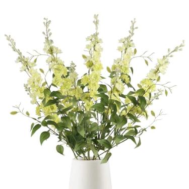 Imagem de IPOPU Conjunto de 9 peças de flores artificiais Delphinium Clematis Greenery, haste longa de 85 cm para centros de mesa de casamento, buquê de noiva, decoração de mesa de festa em casa (verde claro)