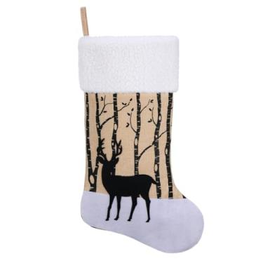 Imagem de Pxniy Meia de Natal de serapilheira rústica de 50 cm com design de rena, decoração de cornija de lareira, férias, rena