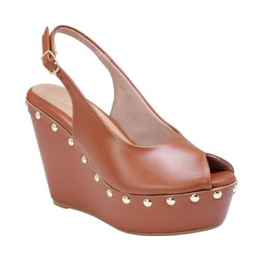 Imagem de Sandália Plataforma Feminina Caramelo com Detalhes Metálicos Tamanco Salto Alto e Conforto Premium Peep Toe Slingback (Caramelo, BR, Adulto, Numérico, 35)