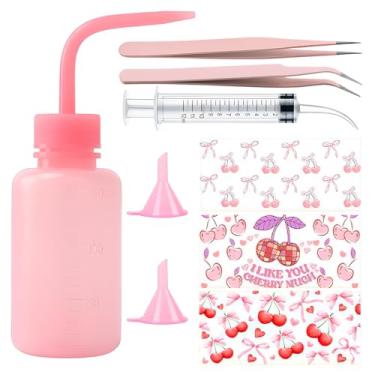 Imagem de RUIFUU Kit inicial de 9 peças de globo de neve, suprimentos para copo de globo de neve com seringa dobrada, pinças, funil pequeno, garrafas de apertar e adesivos DIY para fazer copos de globo de neve