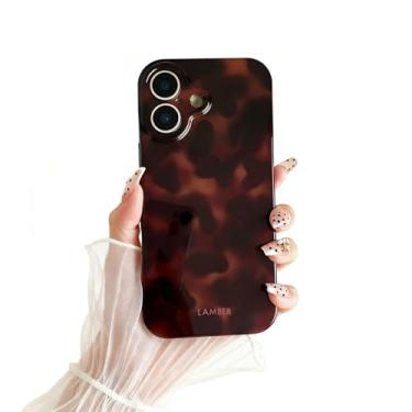 Imagem de Linda capa de tartaruga para iPhone 17 - Design retrô com estampa de leopardo | Moderno e estética para mulheres [à prova de choque] [ajuste fino] com proteção total da câmera TPU (marrom âmbar)