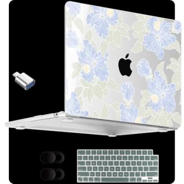 Imagem de MEEgoodo Capa para MacBook Air de 13,5 polegadas M4/M3/M2 2025 2024 2022 (compatível com o modelo A3240/A3113/A2681), capas transparentes para laptop MacBook Air de 13 polegadas, flores elegantes