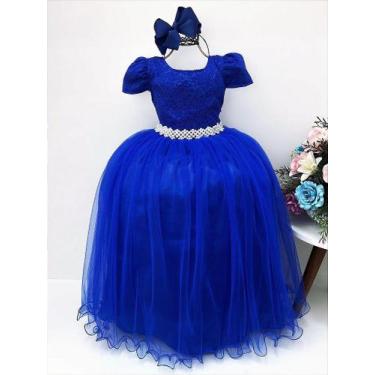 Imagem de Vestido Infantil Realeza Azul Royal com Renda e Pérolas para Festa Lux
