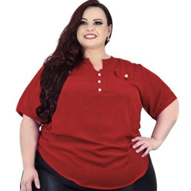 Imagem de Blusa Camisa Social Feminina Plus Size Botão E Lacinho Festa Luxo Teci