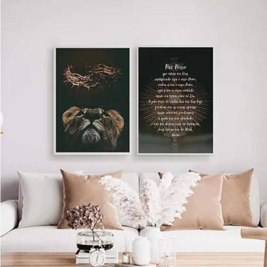 Imagem de Kit 2 Quadros Oração Pai Nosso Leão 33X24Cm Branca
