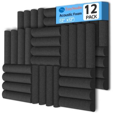 Imagem de TroyStudio Painéis de espuma acústica grossa, 30,5 x 30,5 x 5,8 cm, 12 peças de espuma absorvente de som circular, azulejo acolchoado à prova de som denso, absorvente de estúdio de gravação, painel