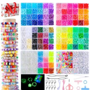 Imagem de Kit de 6 caixas para fazer pulseiras de pônei, conjunto de contas de cabelo e rave Kandi de 8 mm com mudança de cor UV, brilho no escuro, letras cromadas e do alfabeto para joias da amizade