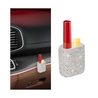 Imagem de BESULEN Suporte de batom para carro brilhante, strass de cristal, organizador de batom vertical para mulheres e meninas, suporte de protetor labial automotivo diamante brilhante, universal para