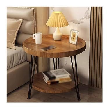 Imagem de Mesa de cabeceira mesa de cabeceira simples quarto duplo pequeno armário de armazenamento prateleiras de casa pernas de ferro engrossadas mesa redonda móveis de cabeceira mesa de cabeceira (cor