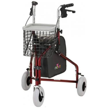 Imagem de Andador Adulto Idoso 3 Rodas NOVA Medical Products com Bolsa, Suporta até 136 Quilos, Vermelho