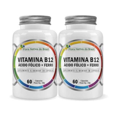Imagem de Kit 2 Vitamina B12 com Ácido Fólico e Ferro 60 Cápsulas Flora Nativa