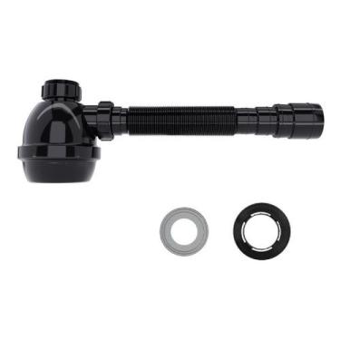 Imagem de Sifão Pia Cozinha Tanque Lavatório Com Copo E Canopla Blukit, Preto