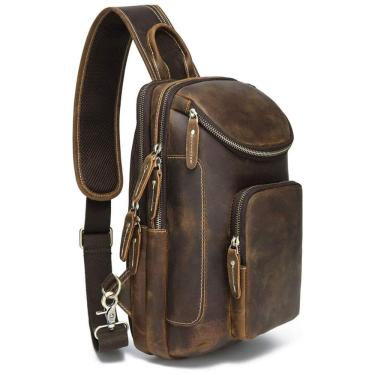 Imagem de Mochila Croosbody de Couro Italiano Masculina, LANNSYNE LX138, Marrom