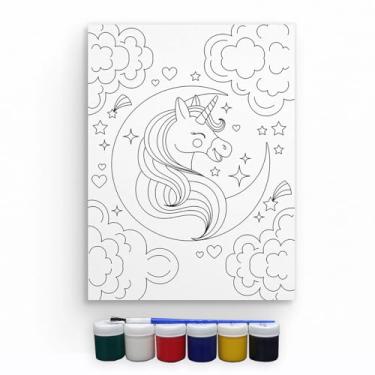 Imagem de Kit Tela Para Pintura Com Tinta E Pincel Canvas 20x30cm (Lua e Unicórnio)