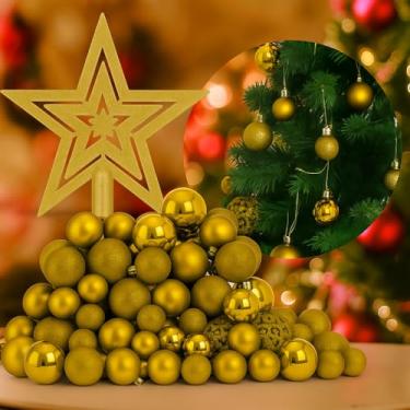 Imagem de Kit 100 Bolas de Natal + Estrela – Enfeites para Árvore de Natal – Decoração Natalina Completa e Elegante (Dourado)