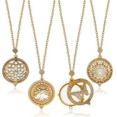 Imagem de PH PandaHall Conjunto de 4 colares vintage com medalhão de lupa, borboleta árvore da vida, flor vazada, corrente de liga de zinco para mulheres, acessórios de leitura de joias, presente de aniversário