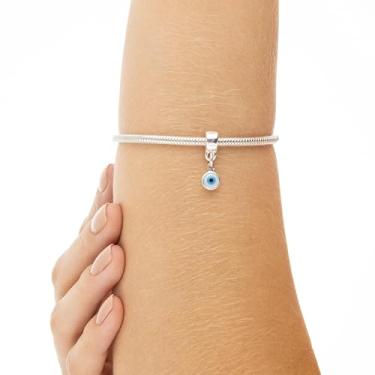 Imagem de Berloque Olho Grego para Pulseira, Pingente Folheado em Prata 925, Amuleto Protetor Azul, Charm Decorativo para Bracelete