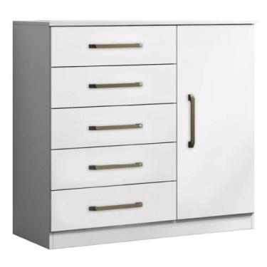 Imagem de Cômoda Sapateira Multiuso 5 Gavetas 1 Porta Milão Aramóveis, Branco
